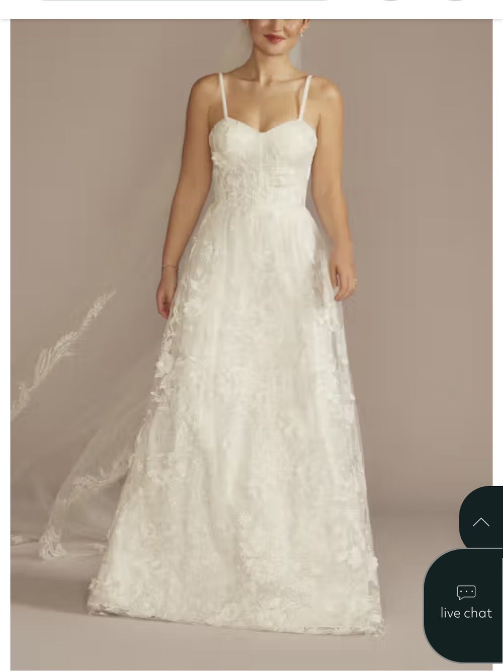 David's Bridal White Floral Appliqué Bodice Spaghetti-Strap Dress